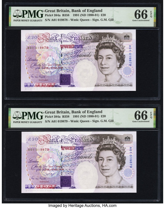 A01 Great Britain Bank of England 20 Pounds 1991 (ND 1990-91) Pick 384a Two Cons...
