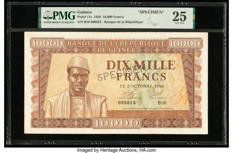 Guinea Banque de la Republique de Guinee 10,000 Francs 2.10.1958 Pick 11s Specim...