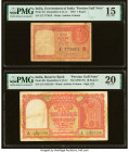 India Government of India, Persian Gulf Note 1 Rupee 1957 Pick R1 Jhunjhunwalla-Razack 6.12.1.1 PMG Choice Fine 15. India Reserve Bank of India, Persi...
