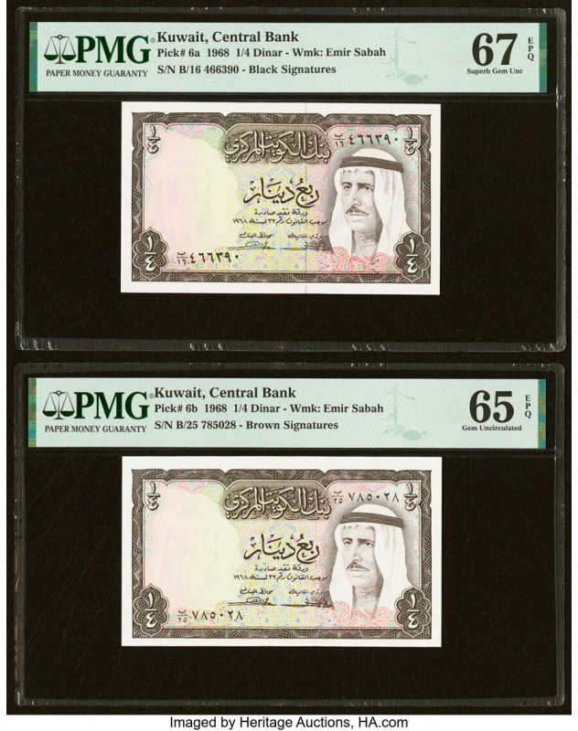 Kuwait Central Bank of Kuwait 1/4 Dinar 1968 Pick 6a; 6b Two Examples PMG Gem Un...