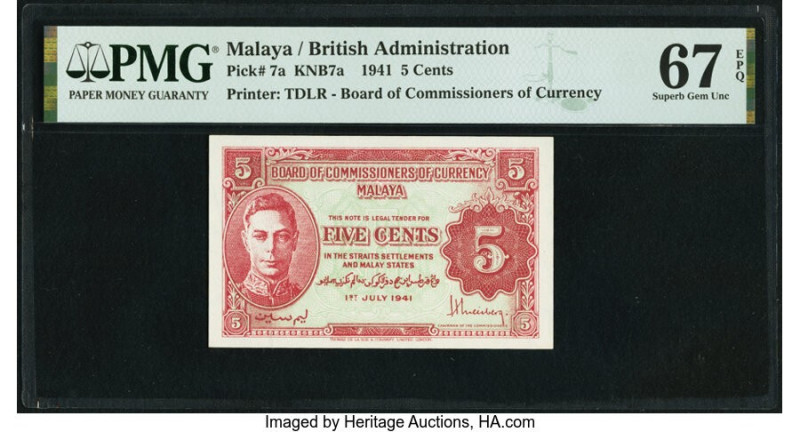 Malaya Board of Commissioners of Currency 5 Cents 1.7.1941 Pick 7a KNB7a PMG Sup...