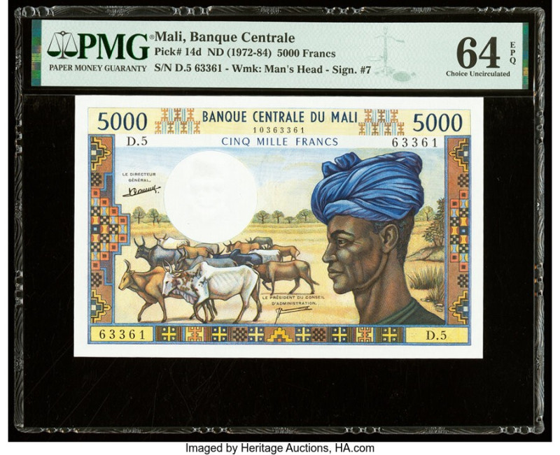 Mali Banque Centrale du Mali 5000 Francs ND (1972-84) Pick 14d PMG Choice Uncirc...
