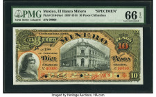 Mexico Banco Minero 10 Pesos 1897-1914 Pick S164As4 M133s Specimen PMG Gem Uncirculated 66 EPQ. Three POCs are present on this example. 

HID098012420...