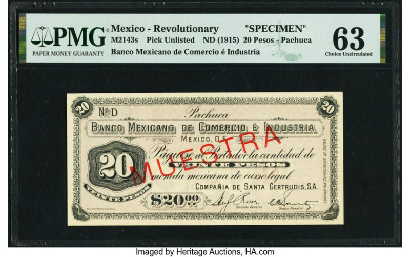 Mexico Revolutionary 20 Pesos ND (1915) Pick UNL PMG Choice Uncirculated 63. Sta...