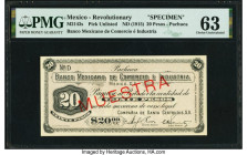 Mexico Revolutionary 20 Pesos ND (1915) Pick UNL PMG Choice Uncirculated 63. Staple holes are present on this example. 

HID09801242017

© 2022 Herita...