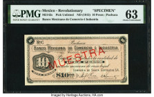 Mexico Revolutionary 10 Pesos ND (1915) Pick UNL PMG Choice Uncirculated 63. Staple holes are noted on this example. 

HID09801242017

© 2022 Heritage...