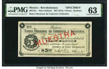 Mexico Revolutionary 5 Pesos ND (1915) Pick UNL PMG Choice Uncirculated 63. Staple holes and a minor stain are noted on this example. 

HID09801242017...