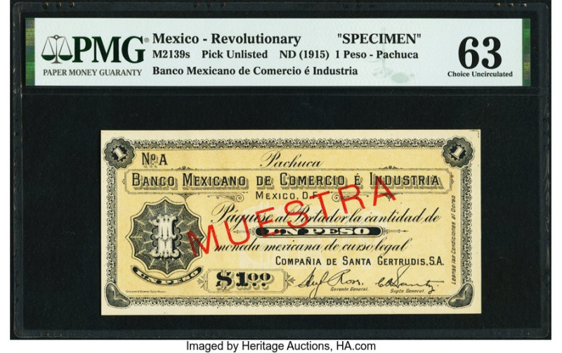 Mexico Revolutionary 1 Peso ND (1915) Pick UNL PMG Choice Uncirculated 63. Stapl...