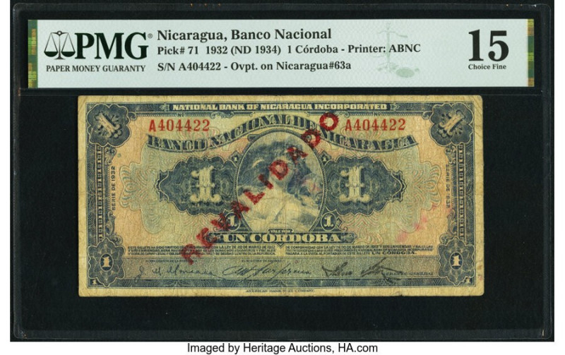 Nicaragua Banco Nacional 1 Cordoba ND (1934) Pick 71 PMG Choice Fine 15. 

HID09...