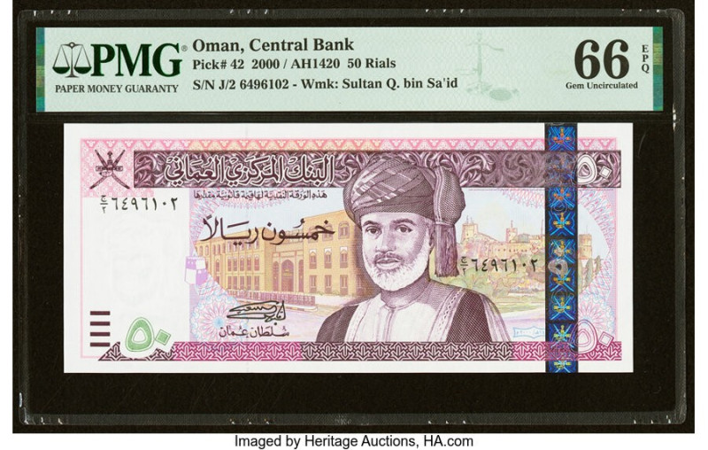 Oman Central Bank of Oman 50 Rials 2000 / AH1420 Pick 42 PMG Gem Uncirculated 66...