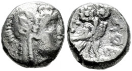 Attica. Athens. Obol. 4545-404 a.C. (Kroll-13). (Hgc-4, 1665). Anv.: Helmeted head of Athena right. Rev.: AΘE, owl standing right, head facing; olive ...