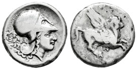 Akarnania. Anaktorion. Stater. 350-300 a.C. (Pegasi-II 32). Anv.: Head of Athena right, wearing Corinthian helmet; behind, Σ within wreath and AN mono...