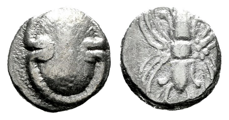 Boeotia. Obol. 400-375 a.C. Mycalessos. (Hgc-4 var). Anv.: Boeotian shield. Rev....