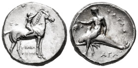 Calabria. Tarentum. Nomos. 302-280 BC. struck under the magistrates Philiarchos, Sa... and Aga... (HN III 960). (SNG ANS-1052). (Vlasto-675). Anv.: ΦI...