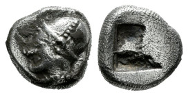 Ionia. Phokaia. Diobol. 521-478 a.C. (Klein-452 similar). (Sng Cop-389/393). (Sng von Aulock-1815 similar). Anv.: Head of nymph to left. Rev.: Quadrip...
