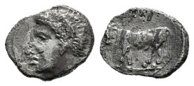 Sicily. Panormos. Litra. 400-380 a.C. (Jenkins-Punic pl. 24, 14). (Sng Ans-551). (Hgc-2, 1047). Anv.: Youthful male head to left. Rev.: Bearded, man-h...