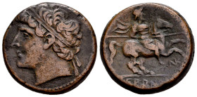 Sicily. Syracuse. AE 27. 230-215 a.C. Time of Hieron II. (CNS-195 var). (Hgc-2, 1548 var). Anv.: Diademed head to left. Rev.: Armoured cavalryman on h...