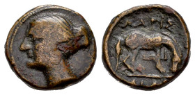Thessaly. Larissa. Calco. Siglo IV - III a.C. (Bcd-Thessaly II 392.2). Anv.: Head of the nymph Larissa left, wearing earring. Rev.: ΛAPIΣ-AIΩN, horse ...
