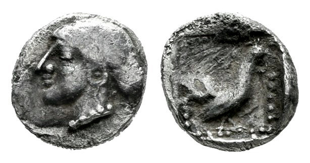 Troas. Dardanos. Hemiobol. Siglos IV-III a.C. Anv.: Female head to left, hair bo...