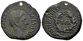 Bilbilis. Augustus period. Unit. 27 BC - 14 AD. Calatayud (Zaragoza). (Abh-278). (Acip-3017). Anv.: AVGVSTVS. DIV. F. PATER. PATRIAE. around laureate ...