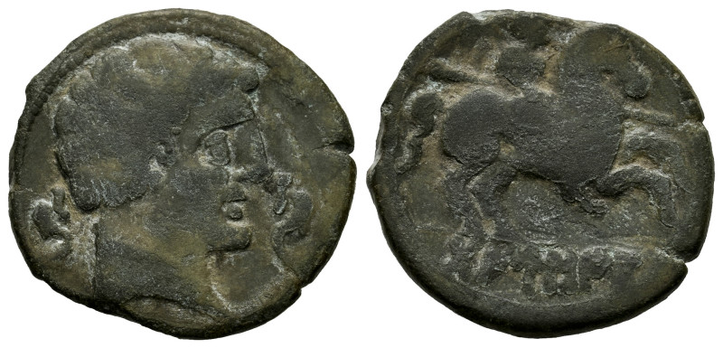 Tanusia. Unit. 120-20 BC. Botija (Cáceres). (Abh-893). Anv.: Male bust right, be...