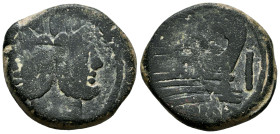 Anonymous. Unit. 211 a.C. Rome. (Spink-694). (Ric-183/1). Anv.: Laureate head of Janus; I above. Rev.: Prow right; I before, ROMA in exergue . Ae. 17,...