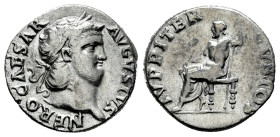 Nero. Denarius. 64-65 d.C. Rome. (Ric-53). (Rsc-119). Anv.: NERO CAESAR AVGVSTVS, laureate head right. Rev.: IVPPITER CVSTOS, Jupiter seated left on t...