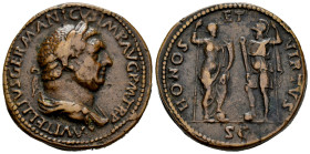 Vitellius. Paduan sestertius. (Klawans-1). (Lawrence-27). Anv.: A VITELLIVS GERMANICVS IMP AVG P M TR P, laureate and draped bust to right. Rev.: HONO...