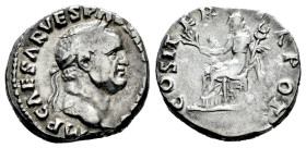 Vespasian. Denarius. 70 a.C. Rome. (Ric-29). (Rsc-94h). Anv.: (I)MP CAESAR VESPAS(IANVS AVG), laureate head to right. Rev.: COS ITER TR POT, Pax seate...