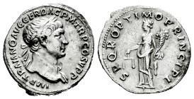 Trajan. Denarius. 107 d.C. Rome. (Ric-II 169). (Woytek-222b). (Bmcre-167). Anv.: IMP TRAIANO AVG GER DAC P M TR P COS V P P, laureate bust to right, s...