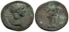 Trajan. Dupondius. 115 d.C. Rome. (Ric-672). (C-352). Rev.: Felicitas a izquierda con caduceo y cuerno de la abundancia. Ae. 10,10 g. Almost VF. Est.....