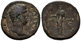 Aelius. Sestertius. 137 d.C. Rome. (Ric-II 3, 2656). (Bmcre-1919). (C-24). Anv.: L (AELIV)S CAESAR, bare head to right. Rev.: (TR POT) COS II, Pannoni...