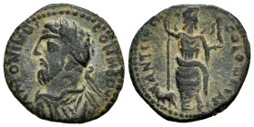 Commodus. Antioch. AE 23. 117-180 d.C. Pisidia. (RPC-IV online 7377). Anv.: ANTONINVS - COMMODVS], radiate bearded head left. Rev.: ANTIOCH COLONIAE. ...