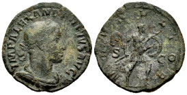 Severus Alexander. Sestertius. 231-235 d.C. Rome. (Ric-635). Anv.: IMP ALEXANDER PIVS AVG, laureate, draped and cuirassed bust right. Rev.: MARS VLTOR...