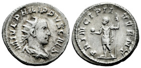 Philip II. Antoninianus. 244-246 d.C. Rome. (Ric-218d). (Rsc-48). Anv.: M IVL PHILIPPVS CAES. Radiate and draped bust right. Rev.: PRINCIPI IVVENT. Ph...