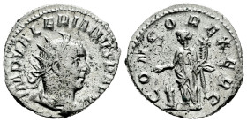 Valerian I. Antoninianus. 254-255 d.C. Viminacium. (Ric-233 var). (Mir-803d). (C-36 var). Anv.: IMP VALERIANVS P AVG Laureate, draped and cuirassed bu...