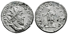 Postumus. Antoninianus. 260 d.C. Lugdunum. (Ric-54). Rev.: P M TR P COS II P P. Postumus left with balloon and spear. Ag. 4,65 g. Choice VF/VF. Est......