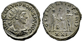 Probus. Antoninianus. 276-282 d.C. Antioch. (Ric-992). Anv.: IMP C M AVR PROBVS P F AVG. Radiate, draped and cuirassed bust right.. Rev.: CLEMENTIA TE...
