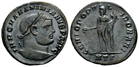 Maximianus. Follis. 296-297 d.C. Heraclea. (Ric-17b var). (S-513). Anv.: IMP C M A MAXIMIANVS P F AVG, laureate head right. Rev.: GENIO POPVLI ROMANI,...