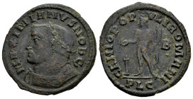 Maximianus. Follis. 286-305 d.C. Lugdunum. (Ric-113b). Anv.: IMP C DIOCLETIANVS P F AVG, laureate head to right. Rev.: GENIO POPVLI ROMANI, Genius, we...