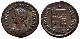 Crispus. Follis. 324-325 d.C. Nicomedia. (Ric-91). Anv.: FL IVL CRISPVS NOB CAES, laureate, draped and cuirassed bust left. Rev.: PROVIDENTIAE CAESS, ...