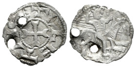 Kingdom of Castille and Leon. Alfonso VIII (1158-1214). Dinero. No mint mark. (Bautista-273). Anv.: ︙TOLETAS. Rev.: Alfonso VIII horseman. Ve. 0,55 g....
