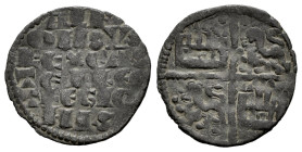Kingdom of Castille and Leon. Alfonso X (1252-1284). "Dinero de seis lineas". Without mint mark. (Bautista-371.1). Ve. 0,74 g. Pellet in the 1st and 2...