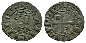 Kingdom of Castille and Leon. Sancho IV (1284-1295). Seisen or Meaja Coronada. Burgos. (Bautista-440). Ve. 0,60 g. With B and star in 1st and 4th quad...