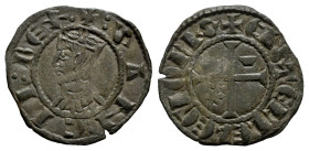 Kingdom of Castille and Leon. Sancho IV (1284-1295). Seisen or Meaja Coronada. Cuenca. (Bautista-442). Ve. 0,83 g. Star in the 1st quadrant and bowl i...