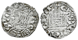 Kingdom of Castille and Leon. Alfonso XI (1312-1350). Cornado. Murcia. (Bautista-476). Ve. 0,79 g. M on the door and radiate roundels above the castle...
