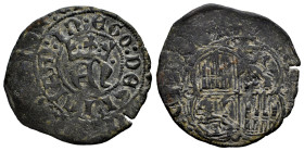 Kingdom of Castille and Leon. Enrique II (1368-1379). Real de vellon. No mint mark. (Bautista-570.5). Ve. 2,25 g. Pellet to the left and right of EN. ...