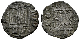 Kingdom of Castille and Leon. Enrique II (1368-1379). Noven. Coruña. (Bautista-675.3). Ve. 0,79 g. Pellet on each side of the tower and below of the l...