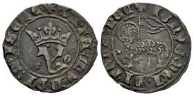 Kingdom of Castille and Leon. Juan I (1379-1390). Blanca del Agnus Dei. Toledo. (Bautista-731.1). Ve. 1,59 g. T and O to the sides of the crowned Y; T...