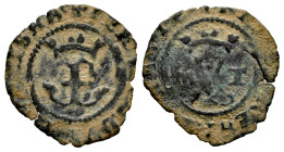 Catholic Kings (1474-1504). Blanca. Toledo. M. (Cal-53). (Rs-839). Ae. 0,81 g. Almost VF. Est...18,00. 

Spanish description: Fernando e Isabel (147...